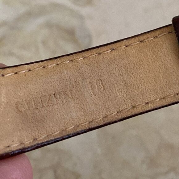 CITIZEN Quartz Watch Gold Tone Case Black Dial Original Croc Embossed Strap - Picture 11 of 12